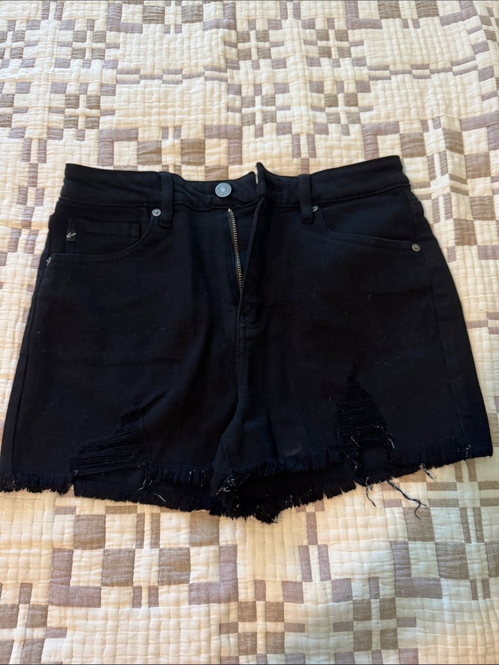 KanCan Black Distressed Frayed Hem Denim Shorts